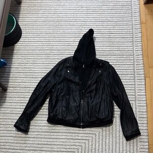 Hooded faux leather jacket